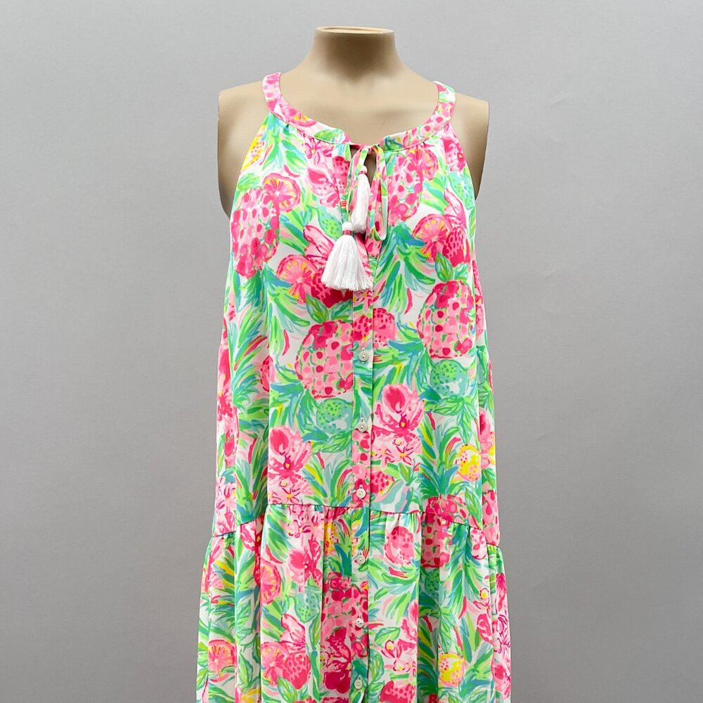 Lilly Pulitzer Dress Size XL Carolane Swing Tiered Halter Resort Floral Pink